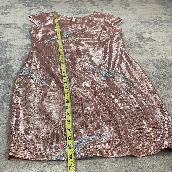 LOB Sequin Dress with Bird Embroidery Mini Shift V Back Sparkle Party Sz S - Picture 7 of 11